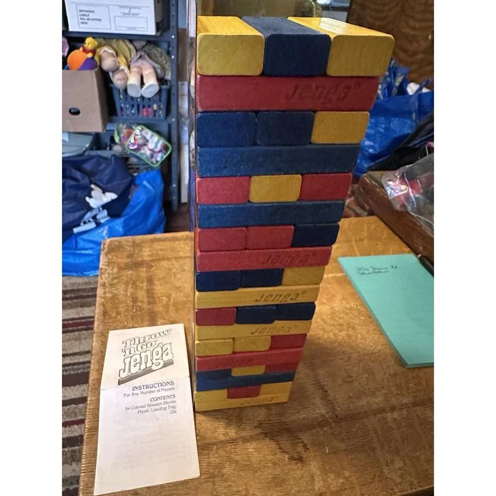 Vtg‎ Throw N Go Jenga 1995 Milton Bradley Wood Piece Color Blocks Missing Die
